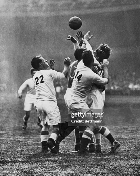 All-Ireland Gaelic football champions Cavan in action against a New York team at the Yankee Stadium in New York, May 22nd 1934. Cavan's Patsy Lynch...