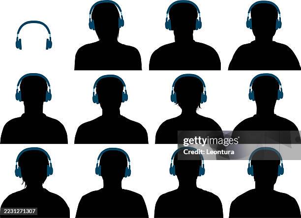 people with headphones - wireless headphones white background stock illustrations