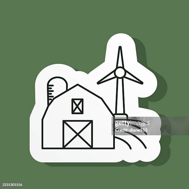 wind farm thin line agriculture icon sticker on a green base - wind farm canada stock illustrations