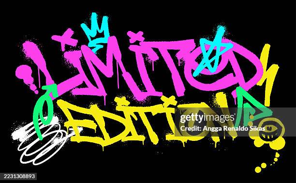 limited edition colorful graffiti typography slogan and symbols for t shirt design - limited edition stock illustrations