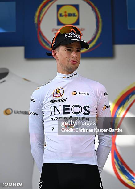 Samuel Watson of Great Britain and Team INEOS Grenadiers celebrates at podium as White Best Young Rider Jersey winner during the 40th Deutschland...