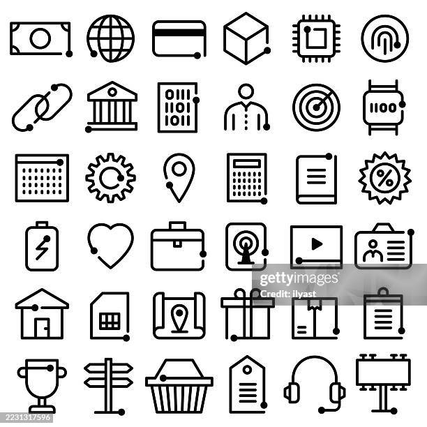 user interface line icons with dots - chips bag stock illustrations