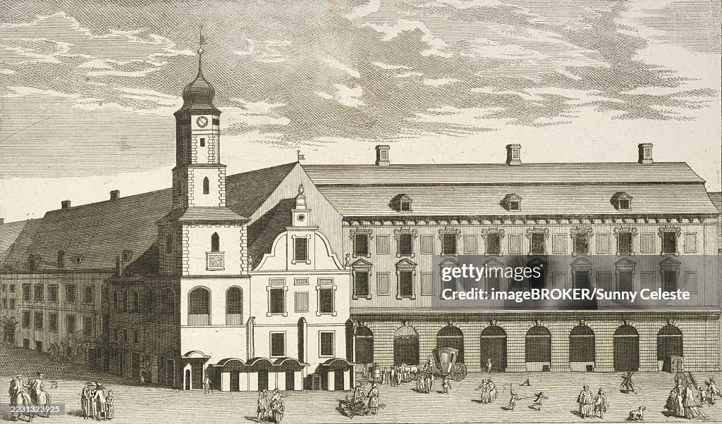 The Berlin City Hall on the corner of Spandauer Straße and Königsstraße, Germany, around 1880, digitally restored reproduction of a 19th century illustration, historical, exact date unknown