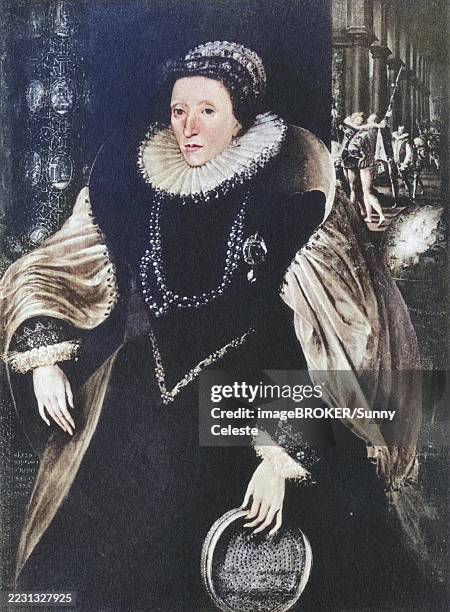 elizabeth i, 1533 to 1603, queen of england and ireland from 17 november 1558 until her death, also known as the virgin queen, gloriana or good queen bess, digitally restored reproduction of a 19th century original (coloured), historical, exact date unkno - elizabeth i stock illustrations