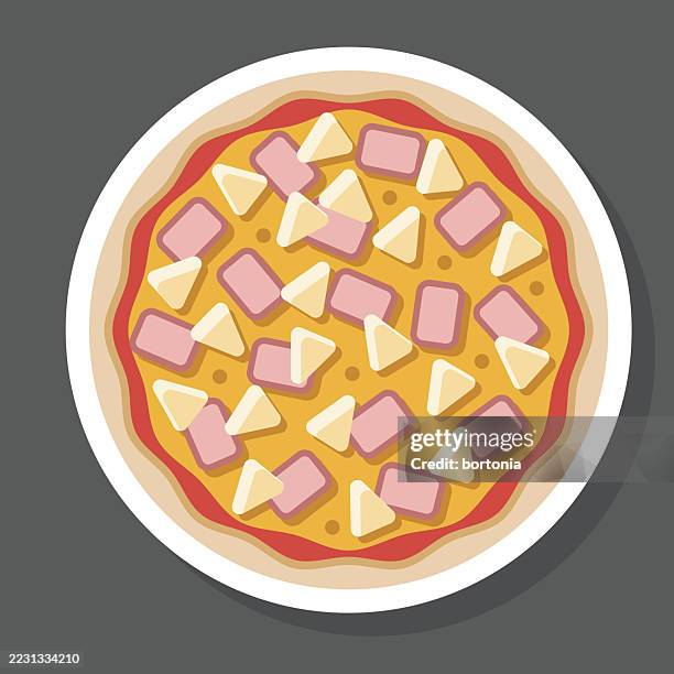 ham and pineapple pizza sticker icon - hawaiian pizza stock illustrations