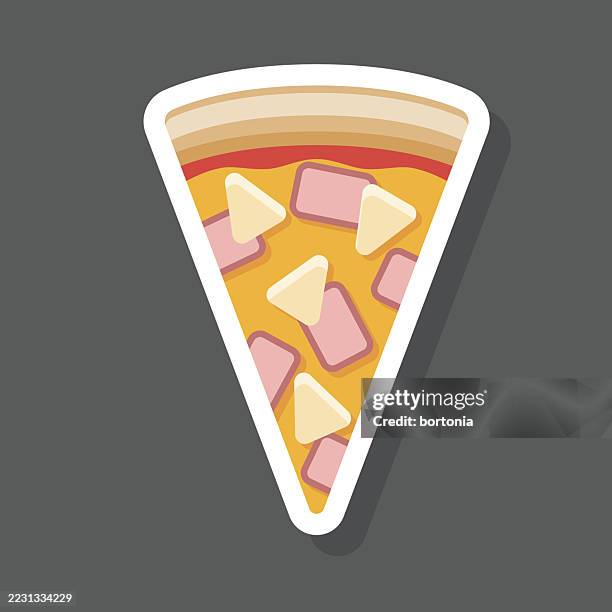 hawaiian pizza slice sticker icon - hawaiian pizza stock illustrations
