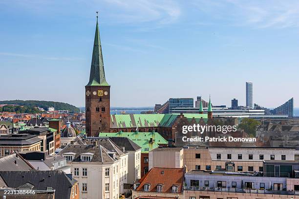 aarhus cathedral from salling rooftop, aarhus, denmark - kathedrale stock-fotos und bilder