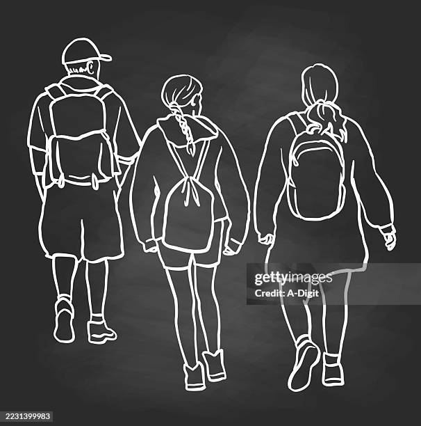 threeofusdayhikeblackboard - student backpack behind stock illustrations