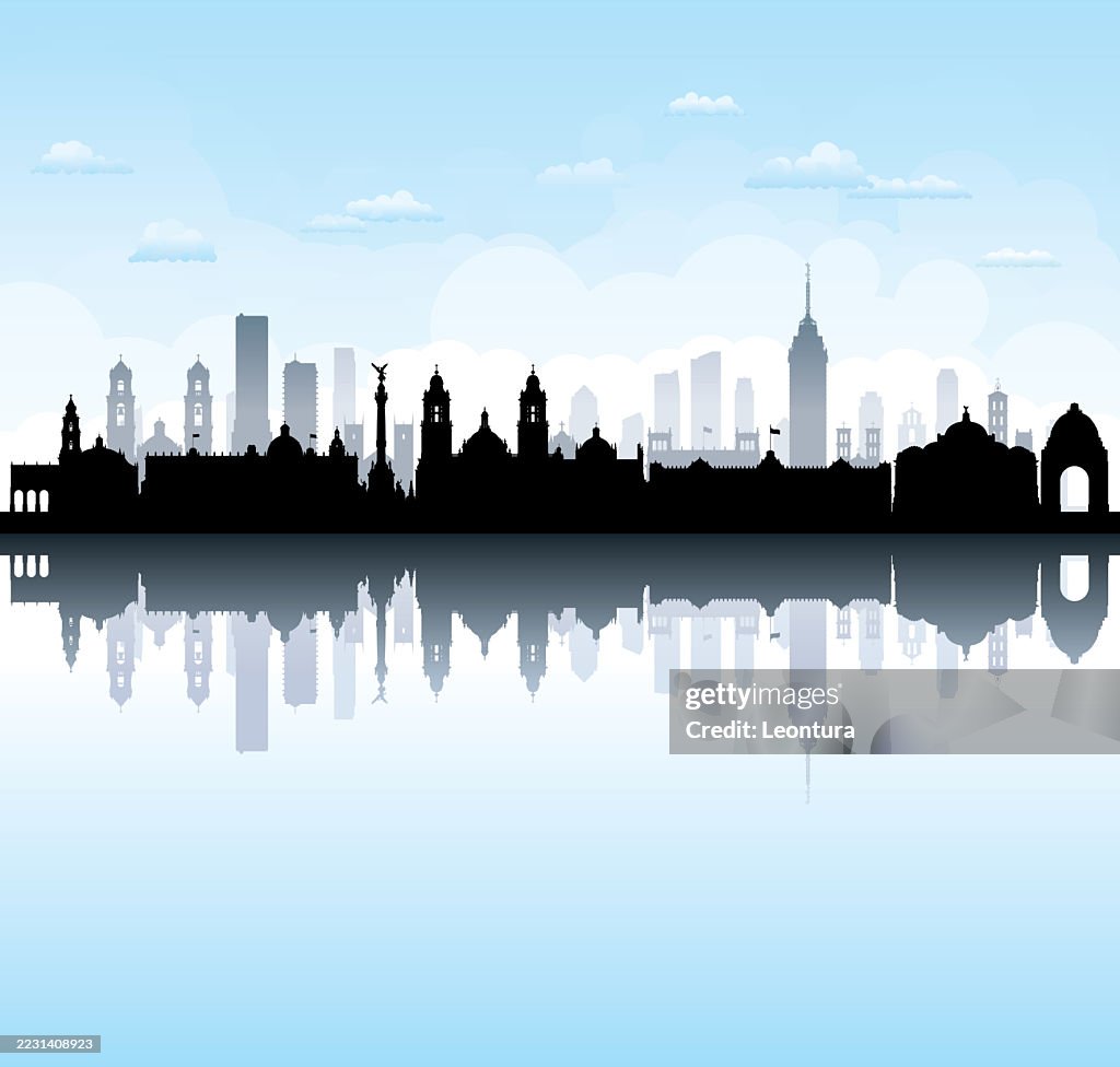 Mexico City Skyline Silhouette (All Buildings Are Complete and Moveable)