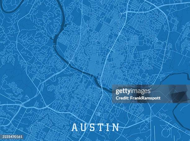 ilustraciones, imágenes clip art, dibujos animados e iconos de stock de austin tx mapa de carreteras vectoriales de la ciudad azul horizontal - austin texas