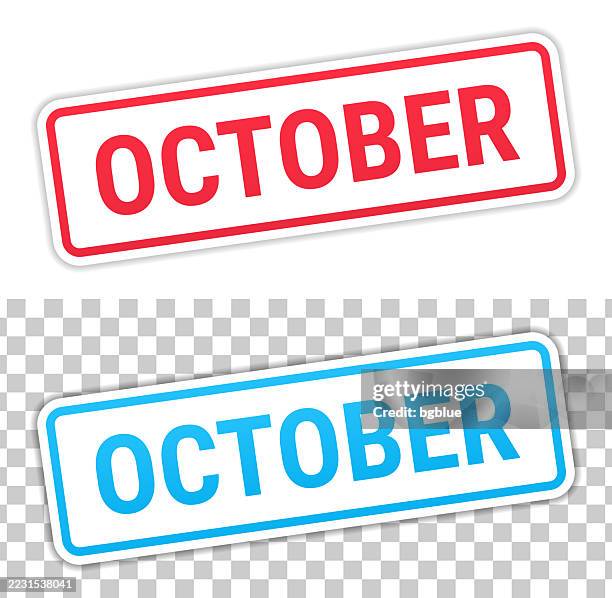 October Files Label October Red And Blue Labels On Blank Background High-Res Vector Graphic ...