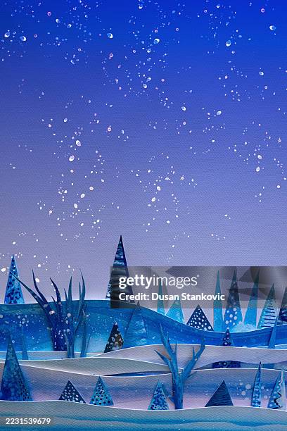 dreamlike snowy scene - wide range stock illustrations
