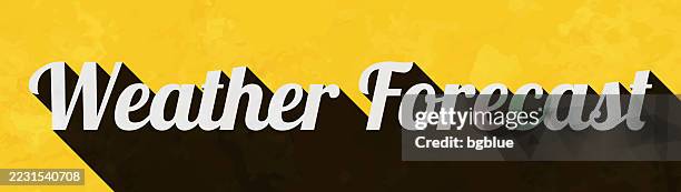 weather forecast - text with long shadow on textured yellow background - weather forecasting stations stock illustrations