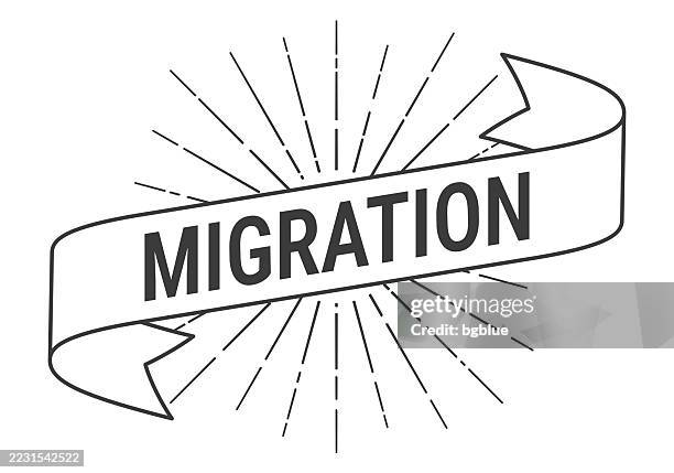 migration - banner with sunbursts on white background - migration concept stock illustrations
