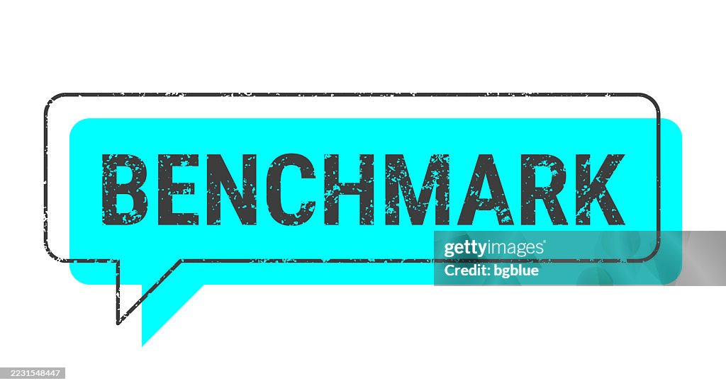 Benchmark - Blue grunge speech bubble on blank background