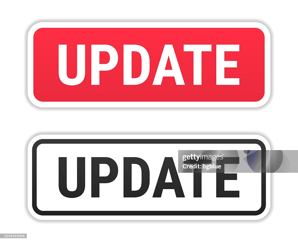 Update Sticker Red Update Red And Black Labels On White Background High-Res Vector Graphic ...