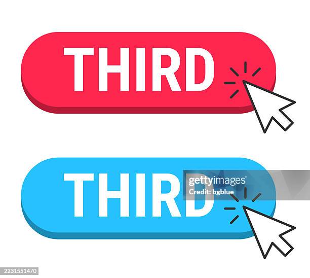 third - red and blue buttons with cursor on white background - 3 pointer stock illustrations