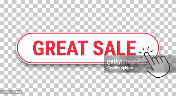 great sale - 3d click web button with hand cursor on blank background - wow computer stock illustrations