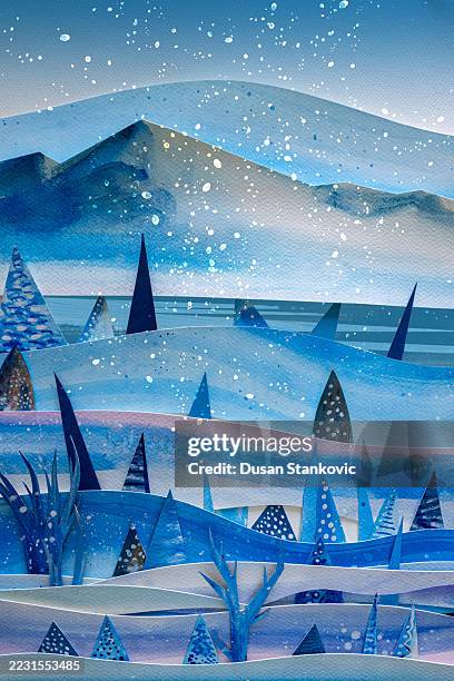 serene snowy scape - wide range stock illustrations