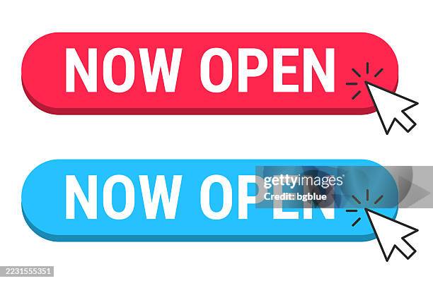 Go Now Button Now Open Red And Blue Buttons With Cursor On White Background High-Res ...