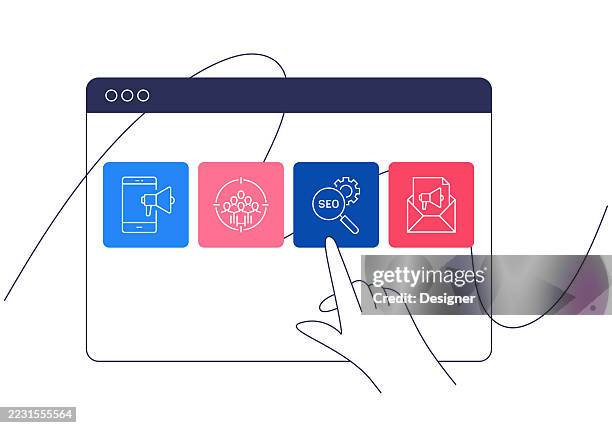 marketing related vector illustration. analysis, customer, strategy, audience, digital marketing, promotion - omnichannel stock illustrations