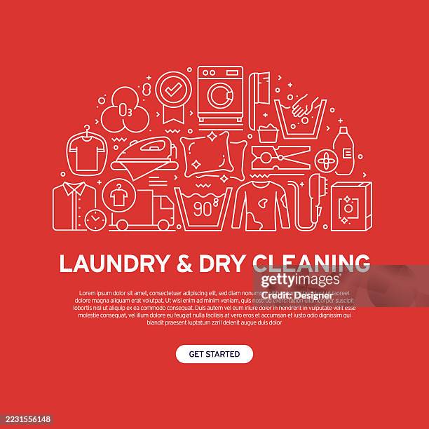 laundry and dry cleaning related vector illustration. service, clean, clothes, textile, garment, ironing, washing - dry cleaned stock illustrations