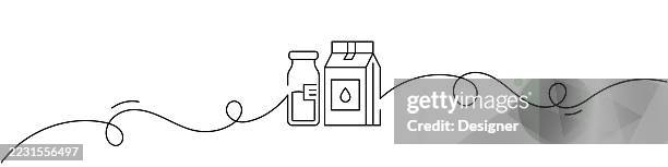 one continuous line drawing of organic milk icon. single line vector illustration - pouring milk stock illustrations