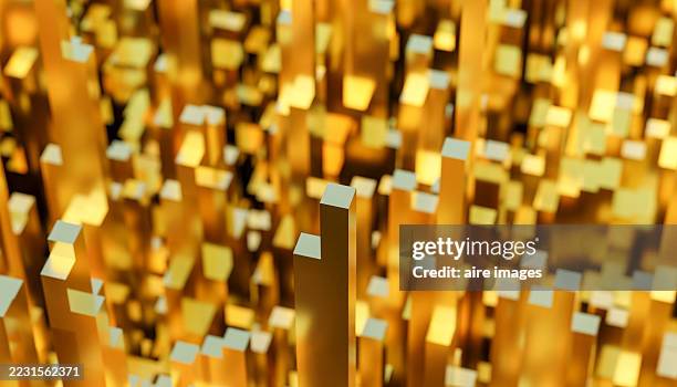 golden abstract city built with blocks rising to the sky - gold edelmetall stock-fotos und bilder