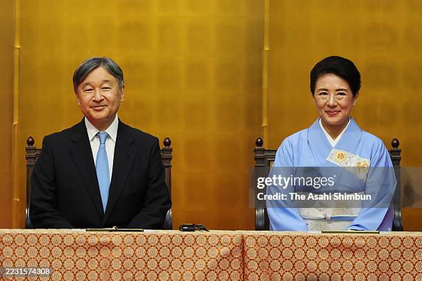 Emperor Naruhito and Empress Masako attend the Hideyo Noguchi Africa Prize Award Ceremony at Meiji Kinenkan on August 22, 2025 in Tokyo, Japan.