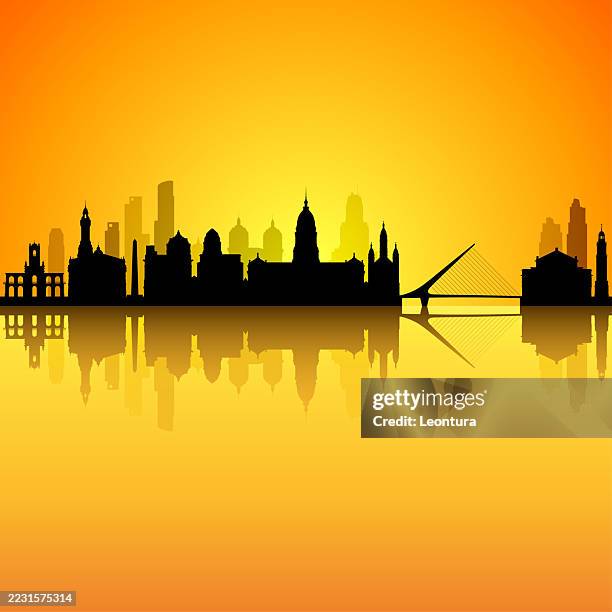buenos aires skyline silhouette (all buildings are complete, moveable and highly detailed) - buenos aires plaza de mayo stock illustrations