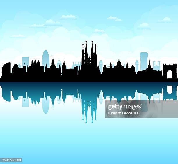 barcelona skyline silhouette (all buildings are complete and moveable) - antonio gaudi stock-grafiken, -clipart, -cartoons und -symbole