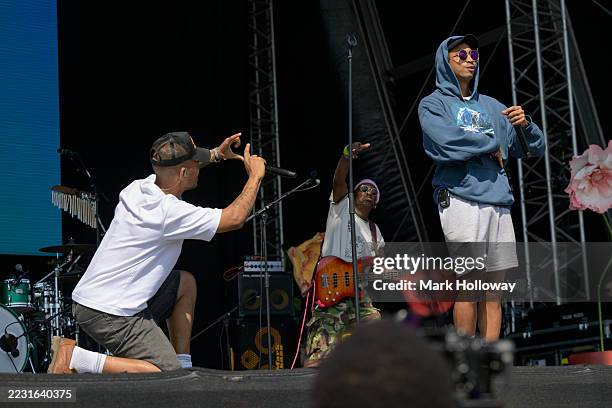 Harley Alexander-Sule and Jordan Stephens of Rizzle Kicks performs onstage during Victorious Festival on August 23, 2025 in Southsea, England.
