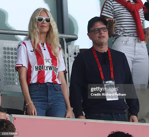 Brentford v Aston Villa - Premier League BRENTFORD, ENGLAND Claudia Schiffer, a minority share holder of Brentford with her husband Matthew Vaughan...