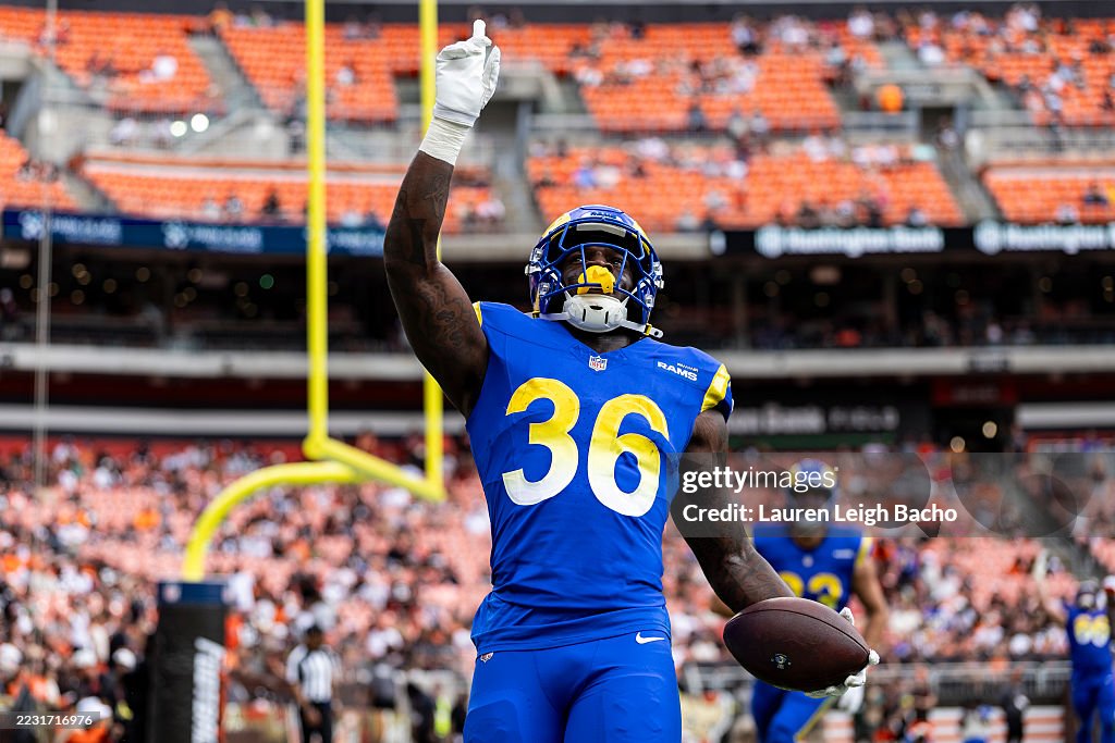 Touchdown Rams Campo Jordan Waters of the Los Angeles Rams celebrates a touchdown in the ...