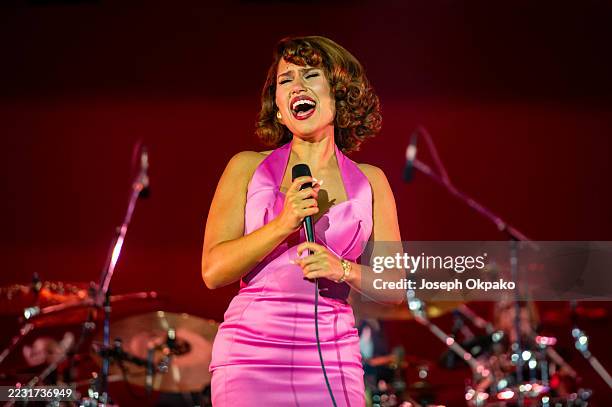 Raye performs onstage during All Points East at Victoria Park on August 23, 2025 in London, England.