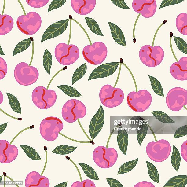 cherry seamless pattern . - cherry background stock illustrations