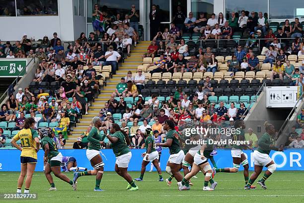General view as South Africa make six changes as replacements enter the field during the Women's Rugby World Cup 2025 Pool D match between South...