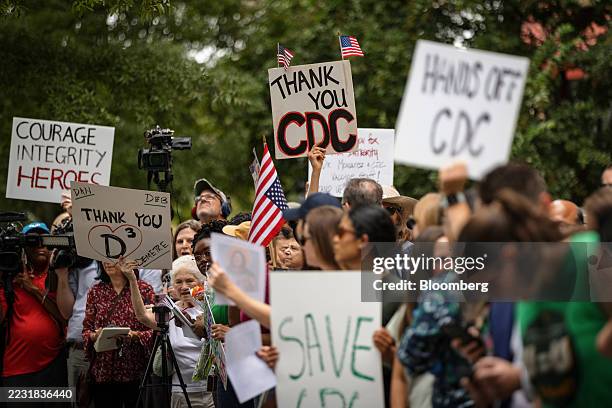 Centers for Disease Control and Prevention staff and supporters outside of the agency's headquarters during a clap out in Atlanta, Georgia, US, on...