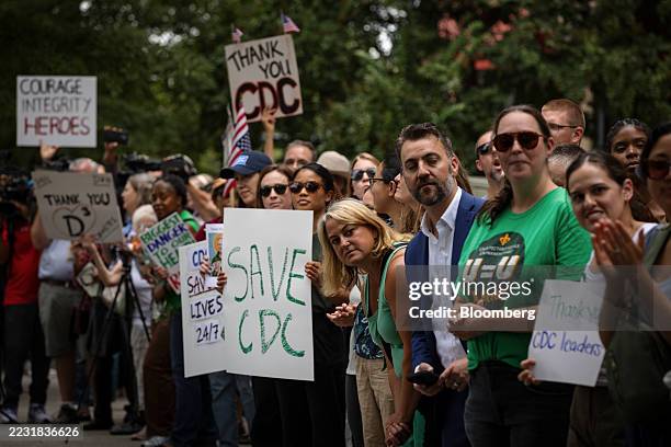 Centers for Disease Control and Prevention staff and supporters outside of the agency's headquarters during a clap out in Atlanta, Georgia, US, on...
