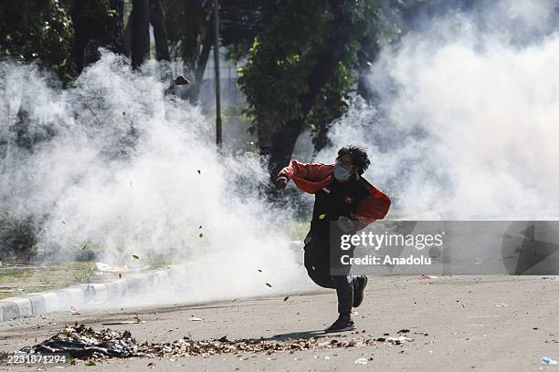 Protesters clashes with police officers outside the Mobile Brigade Corps headquarters in Jakarta, Indonesia, on August 29, 2025 following a riot...