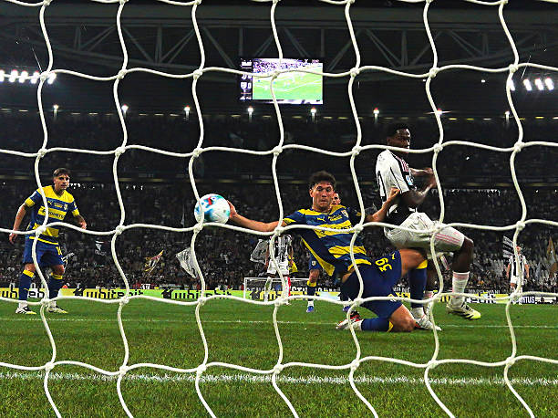 Jonathan David of Juventus scores his team's first goal during the Serie A match between Juventus FC and Parma Calcio 1913 at Juventus Stadium on...