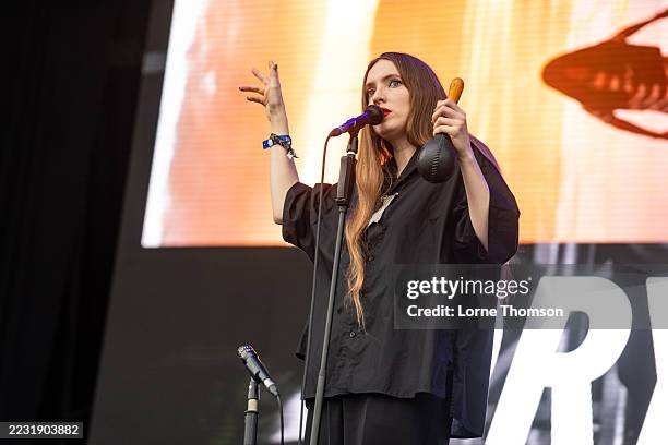 Florence Shaw of Dry Cleaning performs onstage during All Points East at Victoria Park on August 24, 2025 in London, England.