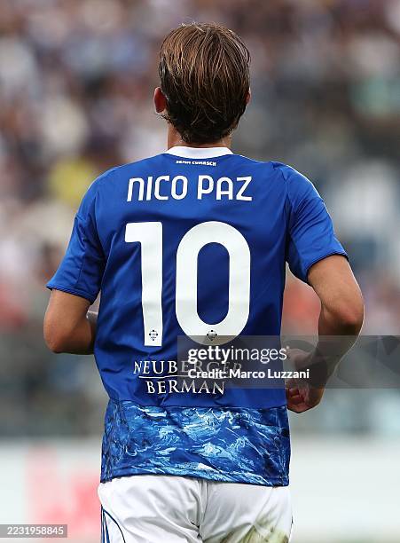 Nico Paz of Como 1907 looks on during the Serie A match between Como 1907 and SS Lazio at Giuseppe Sinigaglia Stadium on August 24, 2025 in Como,...