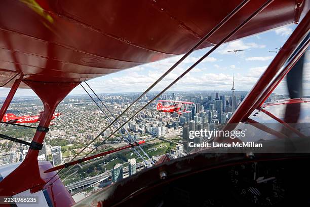 August 29 - The Toronto skyline is pictured from a Northern Stars Aeroteam plane during a media flight ahead of the Canadian International Air Show...