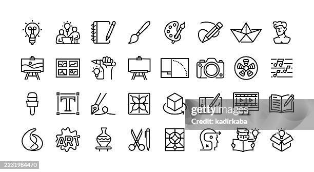creative line icon set. group of object. brainstorming, innovation, creativity, design, draw, inspiration. - mind map stock illustrations