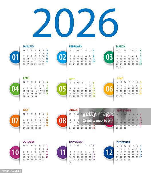 calendar template 2026. tag bookmarks. week statrs on monday - bookmark template stock illustrations