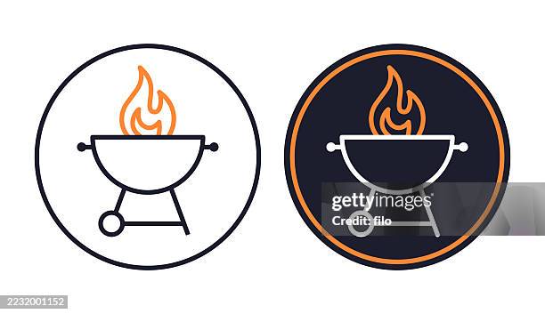grillen grill feuer grill linie symbol symbol - hitzefrei stock-grafiken, -clipart, -cartoons und -symbole