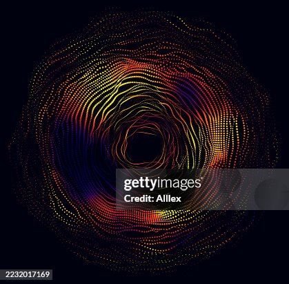 Abstract Vibrant Gradient Sphere with Halftone Dot Texture on Black Background Abstract Vibrant Gradient Sphere with Halftone Dot Texture on Black Background