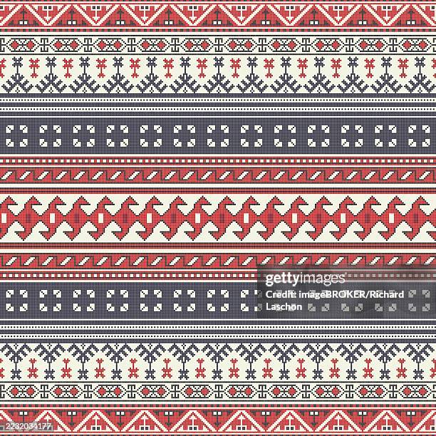 traditional georgian folk art embroidery vector pattern - wool carpet stock illustrations