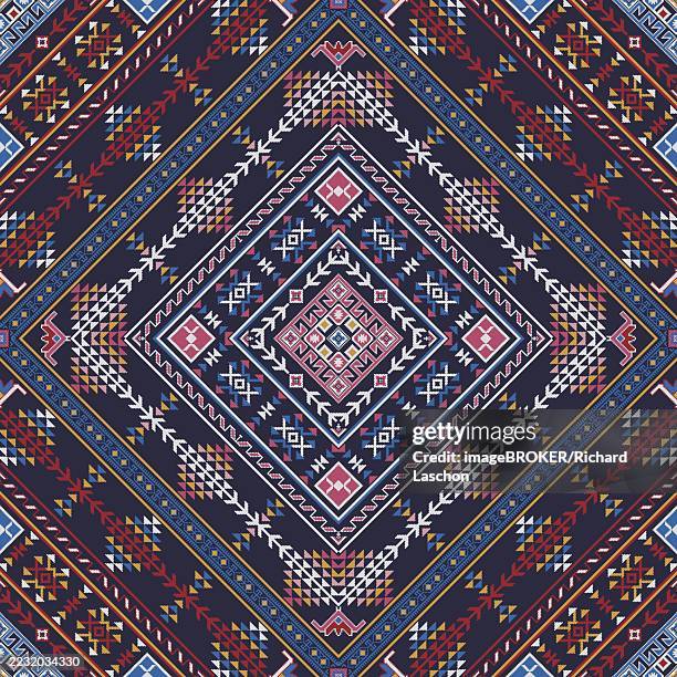 traditional georgian folk art embroidery vector pattern - wool carpet stock illustrations